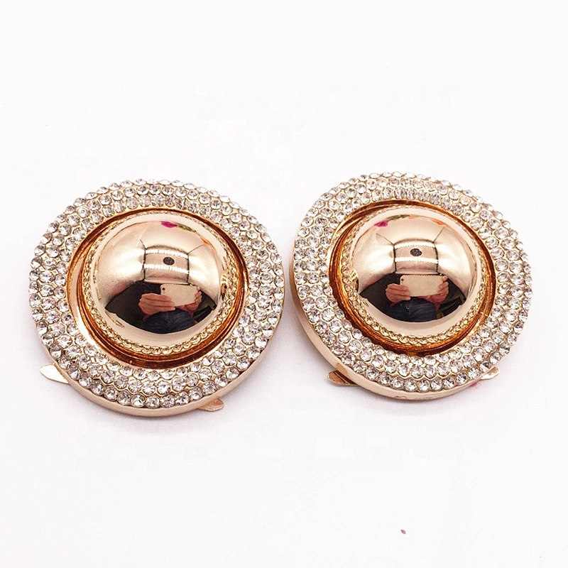 Gold Ornament Decorative Crystal Handbag Round Buckles For Ladies Flat Shoes