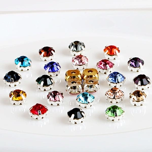 DIY round rhinestones with silver/gold metal settings claw cup sew on rhinestones for wedding dress