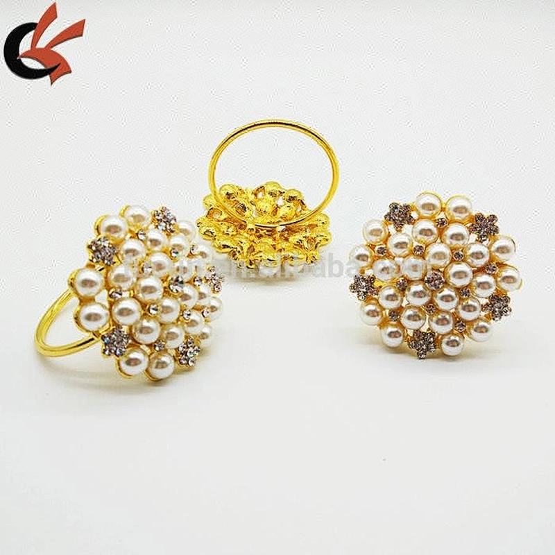 fashion gold rhinestone pearl napkin ring for table decoration