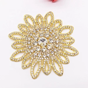 Wholesale New Desgin Crystal Rhinestone Gold Beads Flower Embellishments Applique