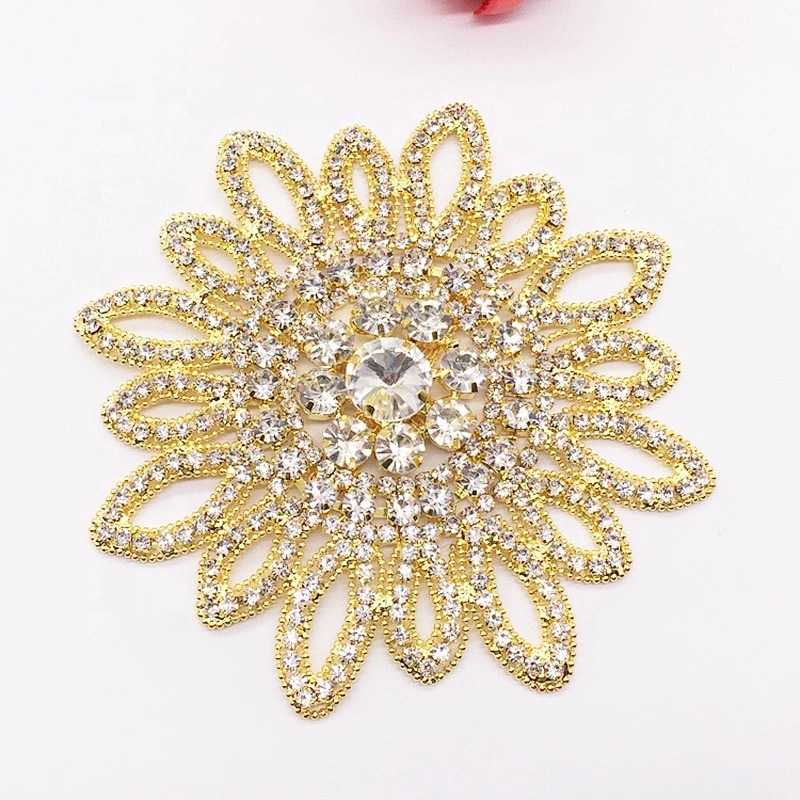 Wholesale New Desgin Crystal Rhinestone Gold Beads Flower Embellishments Applique