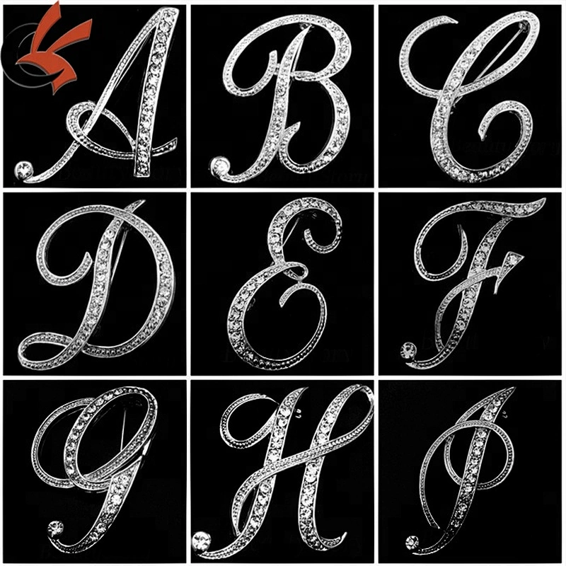 bride letter rhinestone name brooch pin for wedding