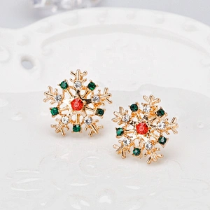 Beatiful mini gold rhinestone snowflake earrings
