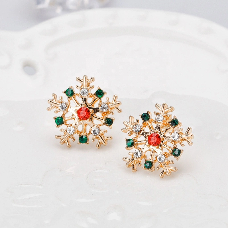 Beatiful mini gold rhinestone snowflake earrings