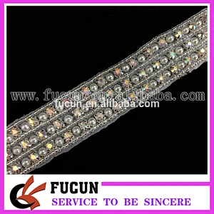 Beaded Lace Applique Bridal Wedding Dress Embroidery Trim