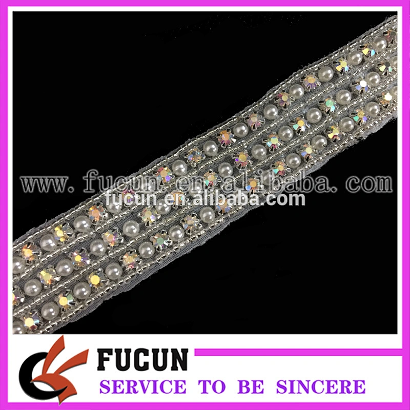 Beaded Lace Applique Bridal Wedding Dress Embroidery Trim