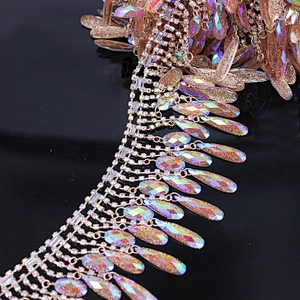 High quality water drop resin rhinestone gold glitter stone trims for Latin dance skirt decoration