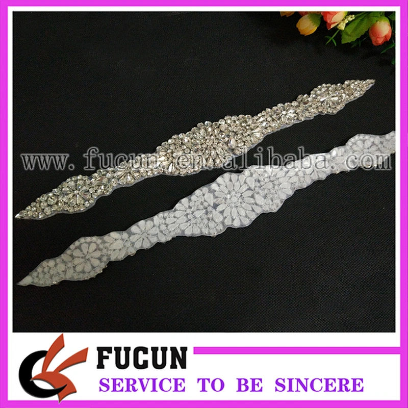 Wholesale Crystal Sash Belt For Wedding Dress-Large Rhinestone Applique Sash
