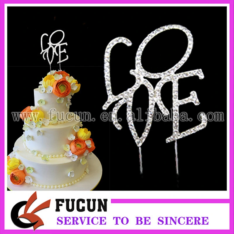 decorative valentine day rhinestone picks LOVE Cake topper