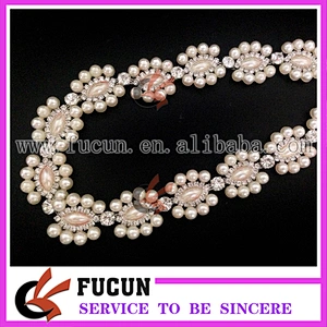 Beaded Pearl Clear Crystal Rhinestones Chain Applique Sewing Trim