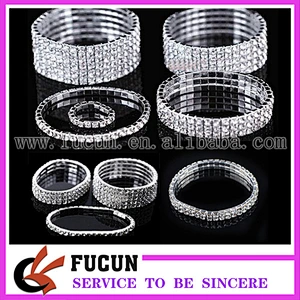 Sparkly silver alloy clear rhinestone elastic bracelet for wedding