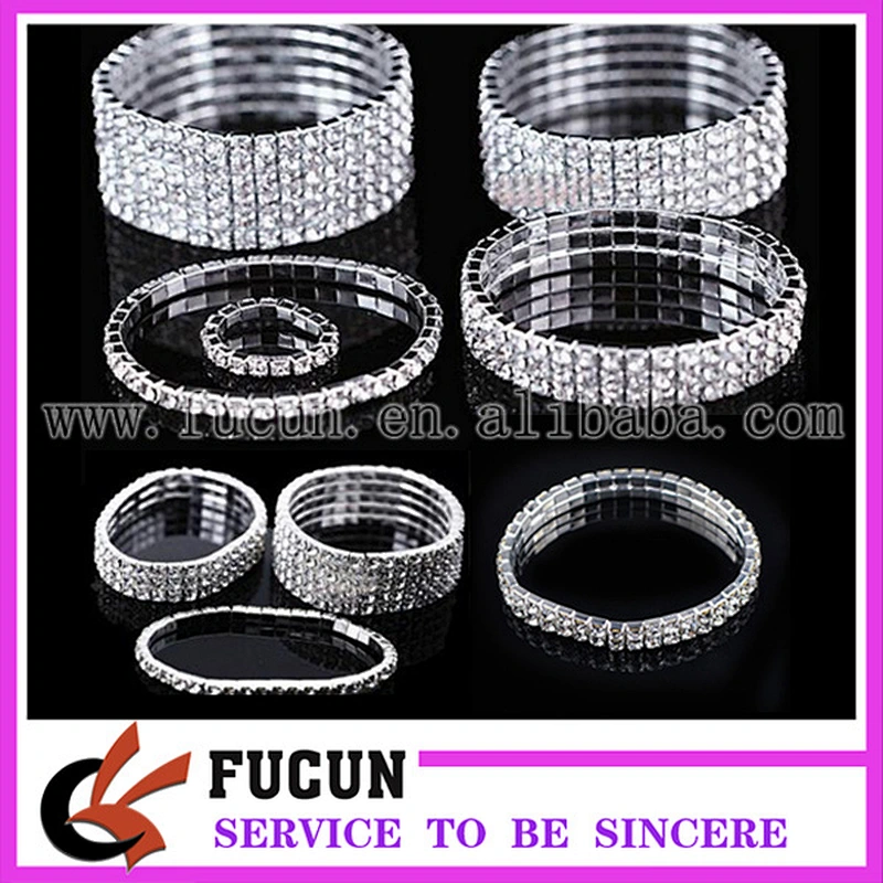 Sparkly silver alloy clear rhinestone elastic bracelet for wedding