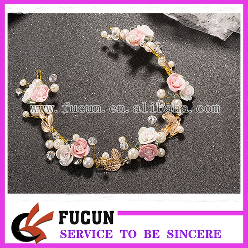 2017 New Style Flower Garland Floral Bridal Headband Pearl Hairband Korea Wedding Hair Accessories