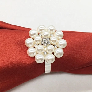 Decorative bulk wholesale wedding tableware rhinestone pearl beads napkin rings for sell