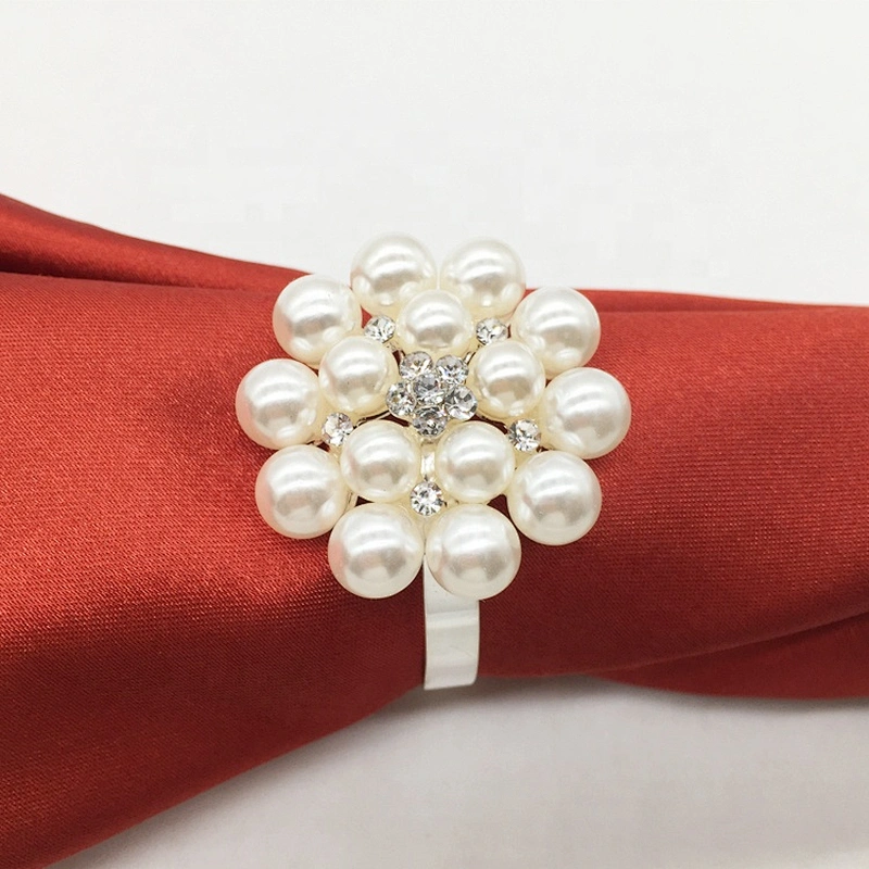 Decorative bulk wholesale wedding tableware rhinestone pearl beads napkin rings for sell