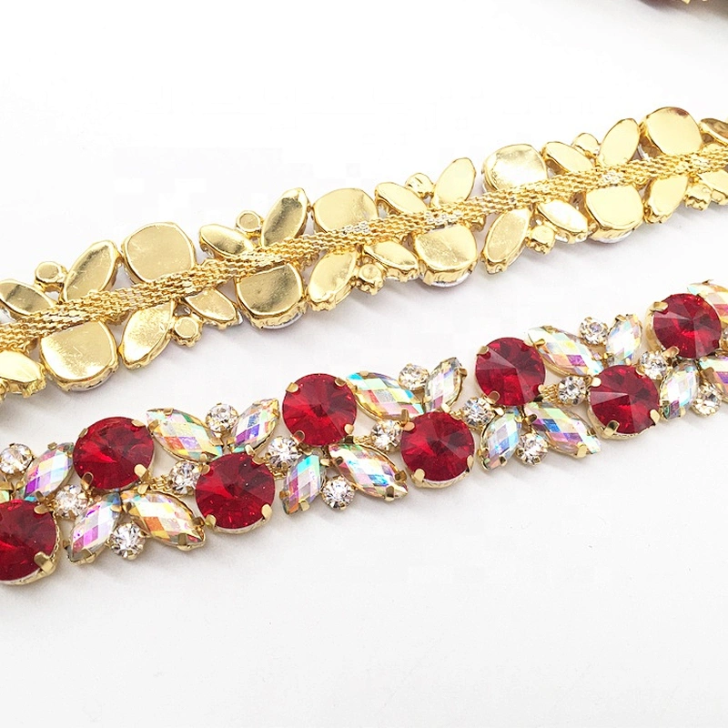 Garment accessory mix colors ab resin ribbon rhinestone decoration trims chain guangzhou factory