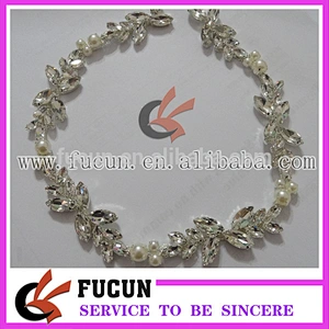 crystal rhinestone banding glass beaded chain/trimming for wedding dress wholesale