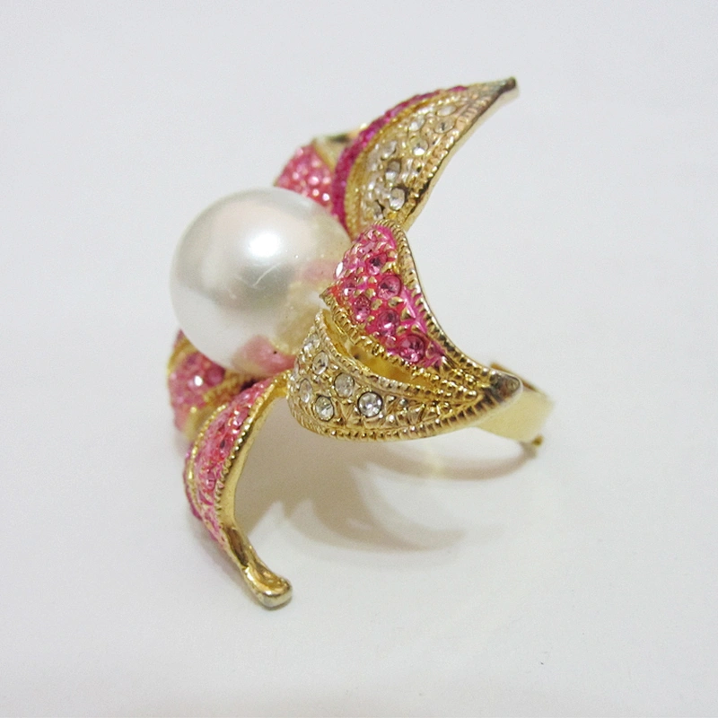 Gold Flower Design Pearl Beads Rhinestone Napkin Ring