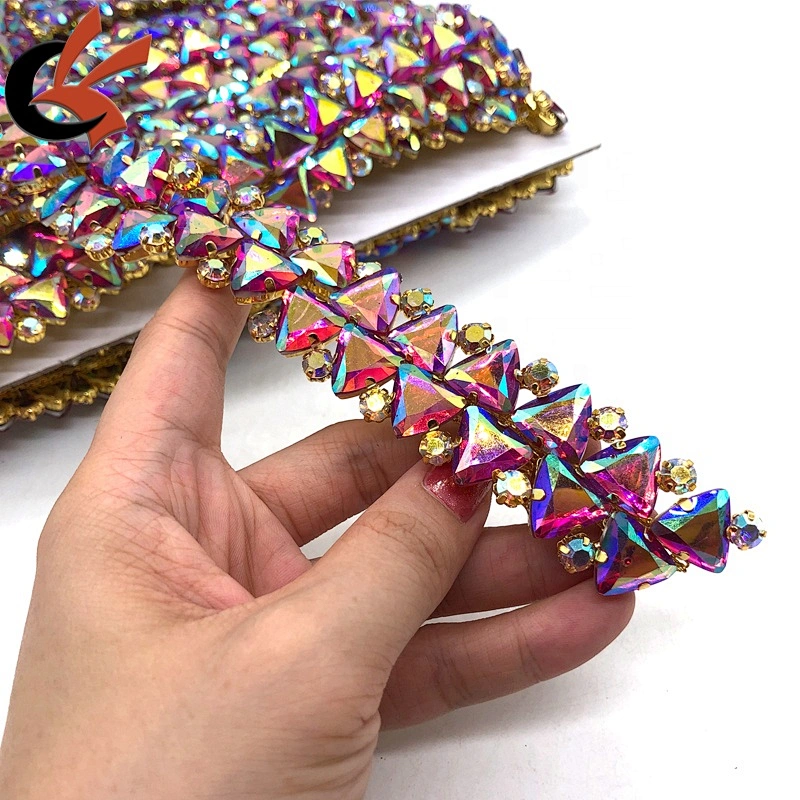 Colorful fancy AB colors chain crystal rhinestone trimming for clothes
