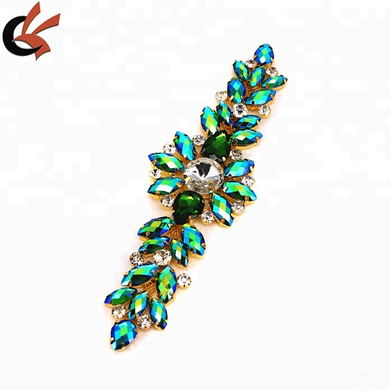 18.2*5.5CM AB Resin rhinestone applique Gold Base wedding Dress Belt Applique