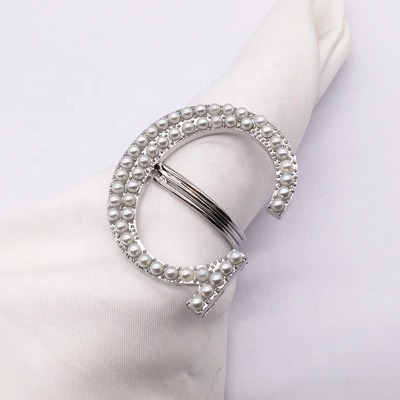 DIY make wedding table decorative 2020 pearl beads metal crystal serviette napkin holder ring