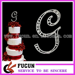Silver Rhinestone Crystals Monogram Wedding Cake Topper Bride Groom Initial 