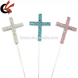 Cross Clear Crystal Pink Turquoise rhinestone cake topper