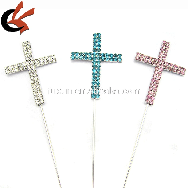 Cross Clear Crystal Pink Turquoise rhinestone cake topper
