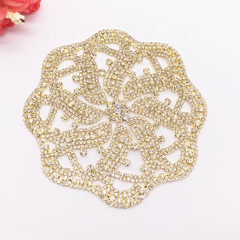 Guangzhou factory price sewing rhinestone fashion welding gold patch crystal applique