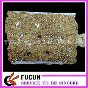 yellow plastic bead gold plating clear rhinestone applique sash for wedding dress