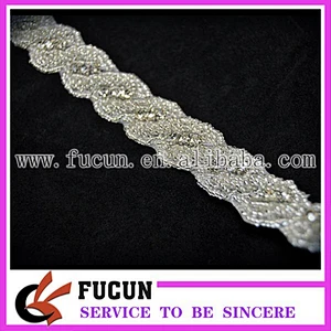 Glass beads & Rhinestone Jewel Trim Applique Bridal Wedding Dress belt hair