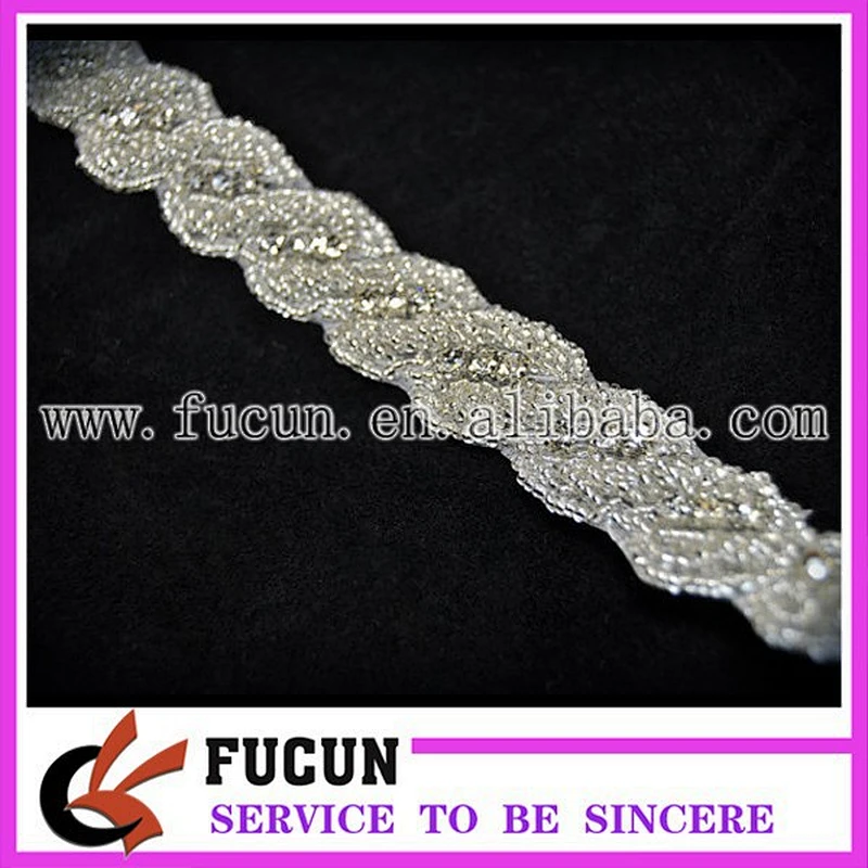 Glass beads & Rhinestone Jewel Trim Applique Bridal Wedding Dress belt hair