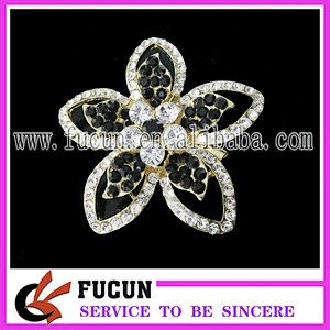 Black Rhinestone Crystal Gold Plated Men Wedding Brooch