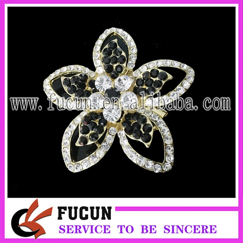 Black Rhinestone Crystal Gold Plated Men Wedding Brooch