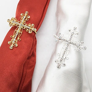 Wedding Decors Rhinestone Metal Hammered Cross Napkin Ring