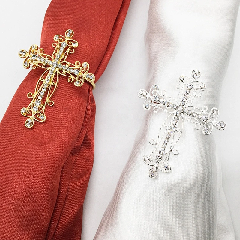 Wedding Decors Rhinestone Metal Hammered Cross Napkin Ring