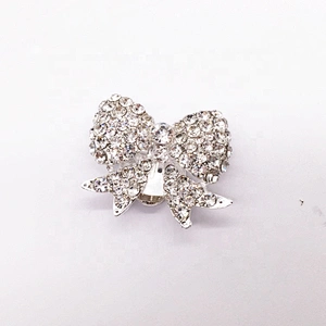 Custom shoe accessories silver bowknot crystal rhinestone shoe buckle clips
