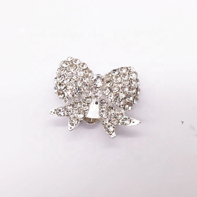Custom shoe accessories silver bowknot crystal rhinestone shoe buckle clips