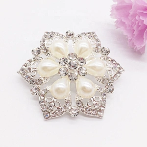 best price flower design crystal clear pearl rhinestone brooch pin