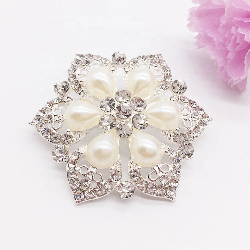 best price flower design crystal clear pearl rhinestone brooch pin