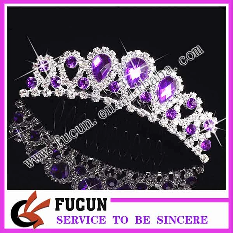 Gorgeous Shiny Violet Crystal Queen Pageant Comb Tiaras Wholesale Luxurious Frozen Elsa Crown Tiara