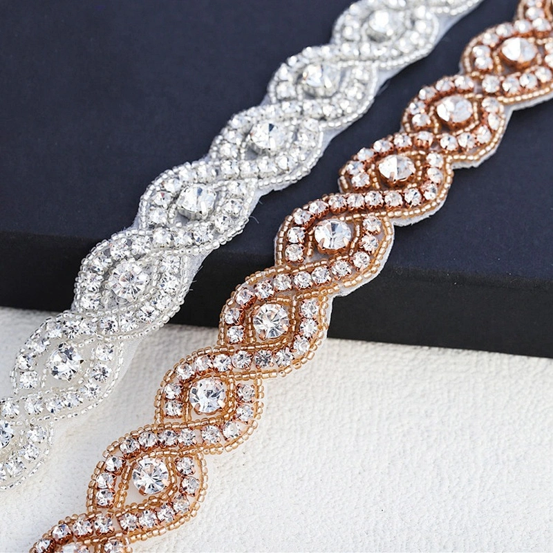 Hot Fix Beaded Rhinestone Bridal Garments Wedding Dress Headband Bridal Strass Sash Applique