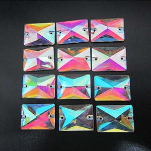 Various Size Diamond Jewelry Synthetic Stones Glass Square Facetted Cut Gems With Two Holes