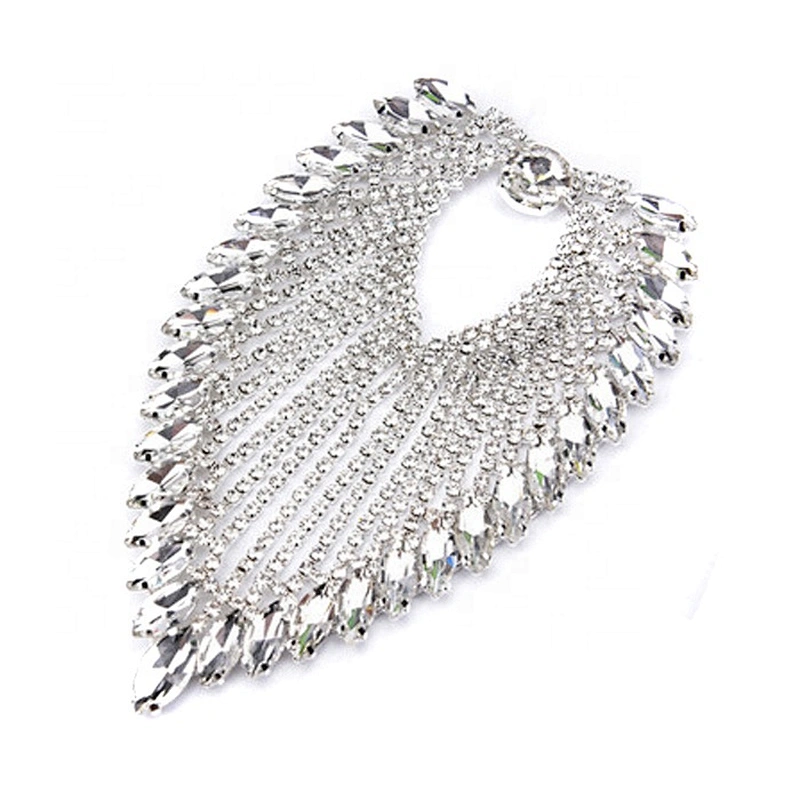 New Product 8.5*13.5cm Custom Sew On Clear Rhinestone Applique