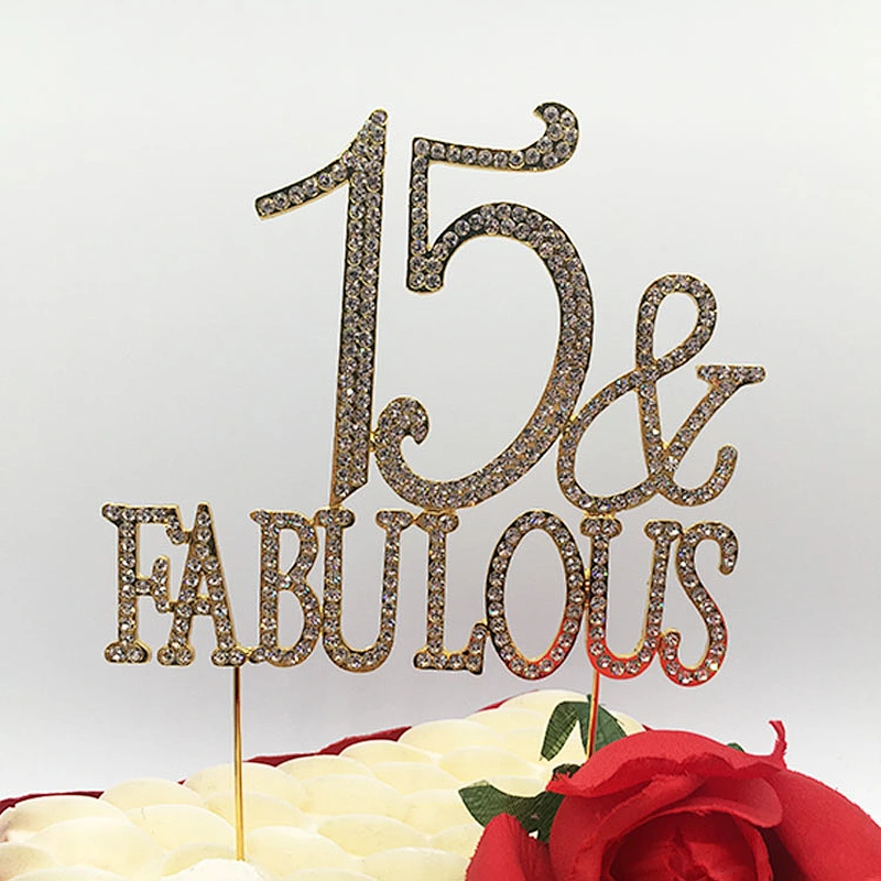 15th Birthday Party Decoration Ideas Quality Metal alloy 15 and Fabulous GOLD Cake Topper