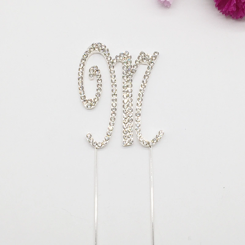 Wholesale Diamond Cursive Letter M Initial Name Alphabet Rhinestone Monogram Cake Topper