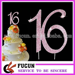 Wholesale 4.7inch  Clear Rhinestone Gold Number 16 Cake Topper for Anniversaries Cake Decoration