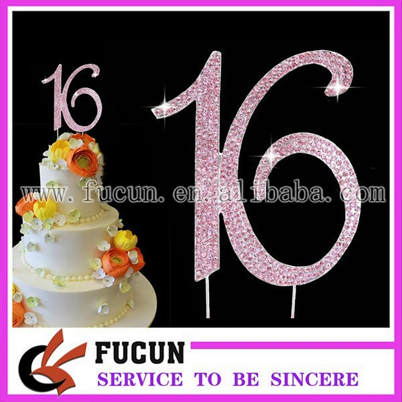 Wholesale 4.7inch  Clear Rhinestone Gold Number 16 Cake Topper for Anniversaries Cake Decoration