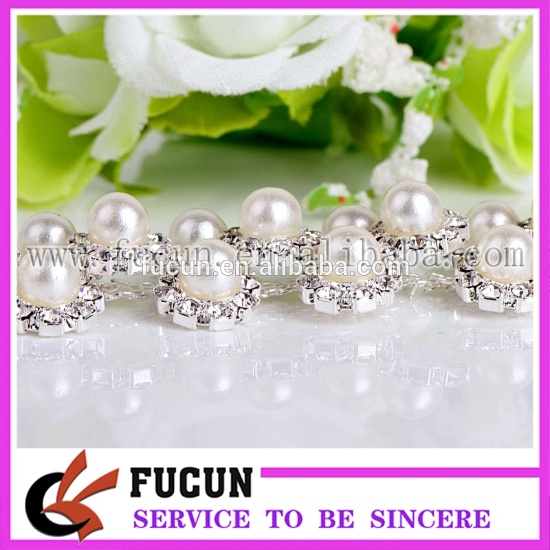 Rhinestones Pearls Trimming Banding Crystal Chain Sewing on Trim