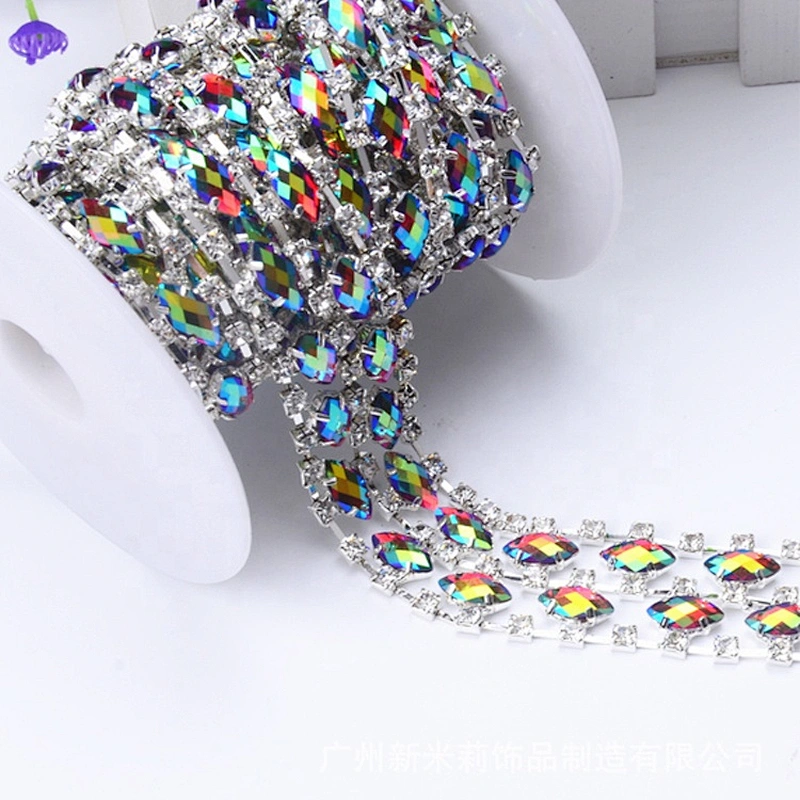 Guangzhou supplier resin AB stone trimming rhinestone banding crystal rhinestone trim for dress decoration